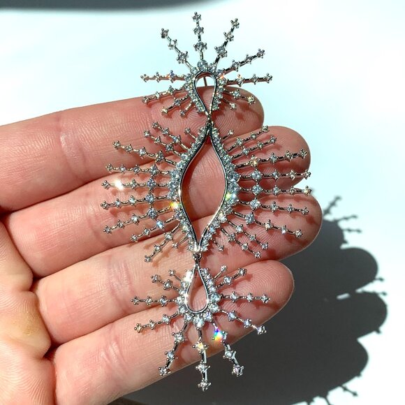 NEW~ Anthropologie Crystal Sunburst Silver Statement Earrings - Picture 4 of 10